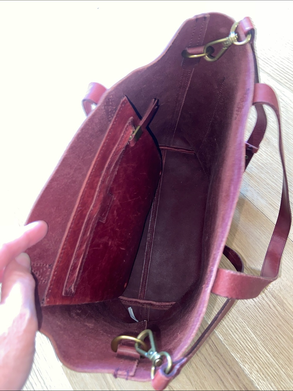 Madewell Essential Leather Tote Bucket Bag Handbag Totebag Mahogany 12”x13.5” - Picture 10 of 16